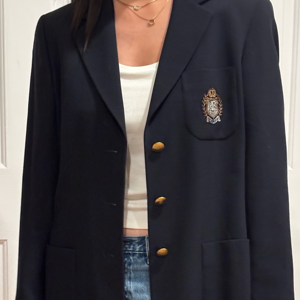 Escada Sports Women's Black Oversized Vintage 80s Blazer with Gold Buttons